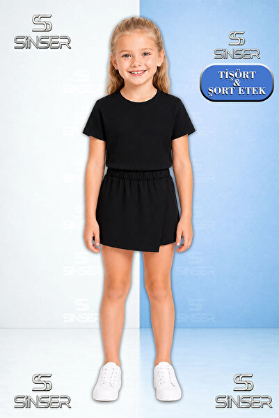 SS SİNSER Team Girl's Plain Unprinted Short Sleeve T-Shirt Shorts Skirt