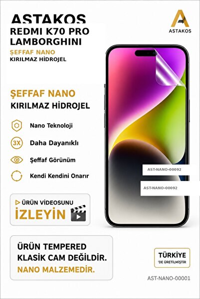 Astakos واقي شاشة هيدروجيل نانو شفاف غير قابل للكسر متوافق مع Redmi K70 Pro L...