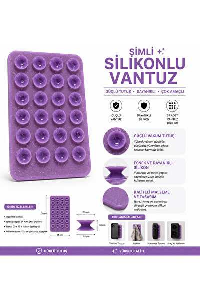 HYPERSOFT Tüm Telefonlarla Uyumlu Yapışkanlı Kaymaz Simli Silikon Vantuz Tele...