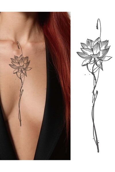 KURBE Minimalist Lotus Çiçeği Geçici Dövme Su Geçirmez 1 Ay Kalıcı Gerçekci G...