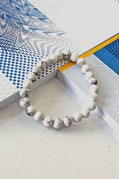 LADIN DOGALTAŞ Unisex Howlite Natural Stone Marcasite Bracelet - B471 Mk-842