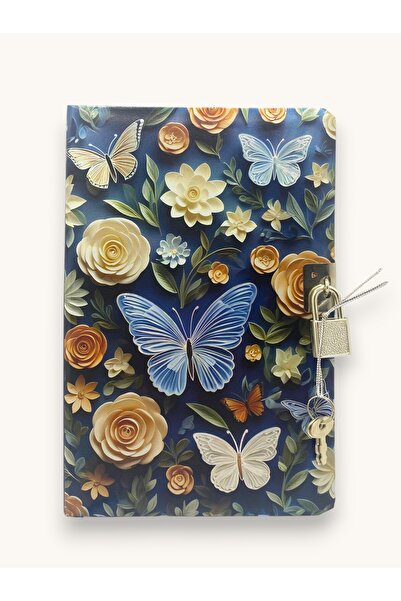 Limmy Navy Blue Butterfly 3D Look Diary (Daily) Lockable Notebook 80 Sheets