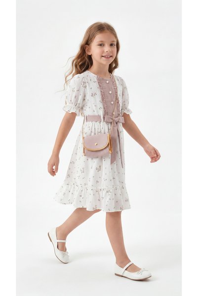 Mışıl Kids All-Over Floral Patterned Bag Girl's Dress