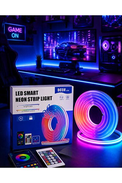 Genel Markalar RGB Neon Led Şerit Işık Kumandalı USB Girişli Su Geçirmez Şeri...