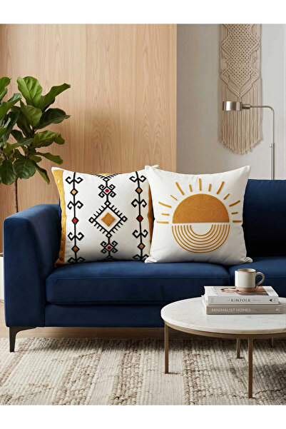 verra home 2-Piece Throw Pillow Cover with Punch Embroidery - 45X45 White Tex...