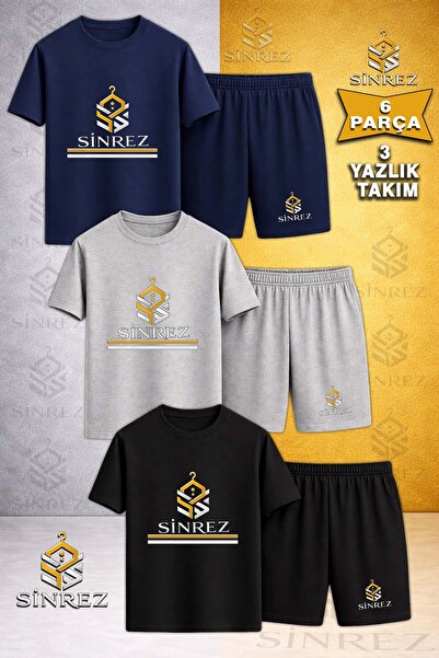 SİNREZ Set de 3 piese pentru copii LOGO TWO LINES Imprimat Tricou cu gât rotu...