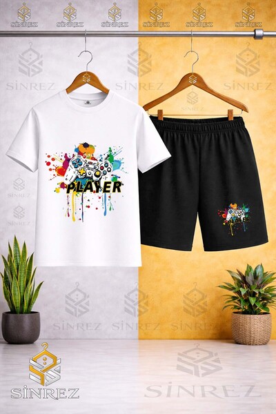 SİNREZ Tricou cu imprimeu colorat GAME ON PLAYER pentru copii - Set pantaloni...