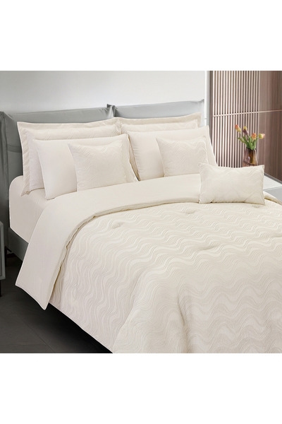 Home Box White Bliss 9-Piece Lurewave Jacquard BIAB Super King Comforter Set ...