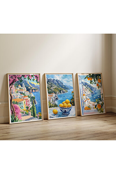 Tuba Decor Set de picturi pentru sufragerie cu rame din lemn, 3 piese, coasta...