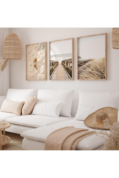 Tuba Decor Set de picturi pentru sufragerie cu rame din lemn, 3 piese, stil b...