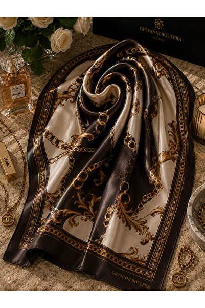 Giovanni Boulera Kaverengi zincir desenli mulberry twill ipek renkli brandium...