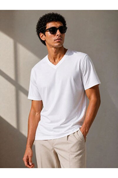 Generic Brand Men's V-Neck Basic T-Shirt Short Sleeve Summer Regular Fit T-Sh...