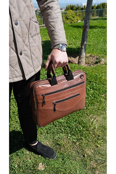 özdemirler deri Tan Genuine Leather Medium Size Notebook Bag, Computer Tablet...