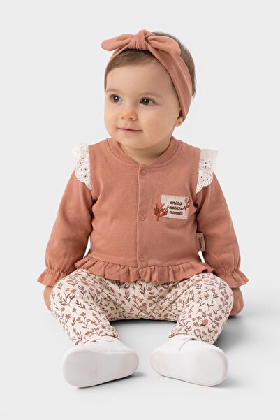 MUHINO Baby Girl Ruffle Floral Patterned Bandana Jumpsuit Set 0-6 Months