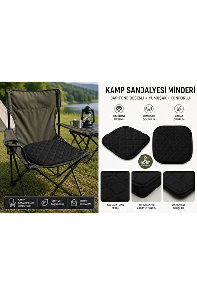 CarEste Capitone Desenli Kamp Sandalyesi Minderi Yumuşak Oturma Minderi Siyah...