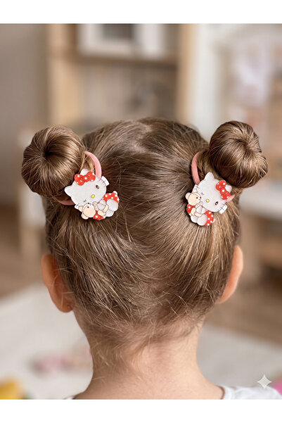 GLOWILLA Kız Çocuk Hello Kitty Figürlü Lastik Toka Seti İkili Saç Lastiği - S...