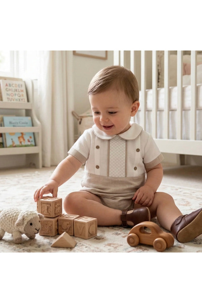 pufien Baby Boy Snap Romper Overalls Brown, 0-12 Months