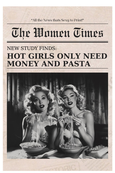 Taranist Poster - The Women Times - Hot Girls Money and Pasta Newspaper Art