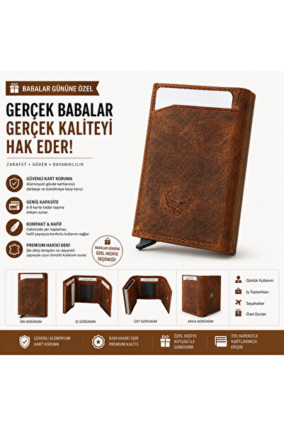 BİG STORE Genuine Leather Vintage Mechanism Rfid Protected Men's Card Holder ...