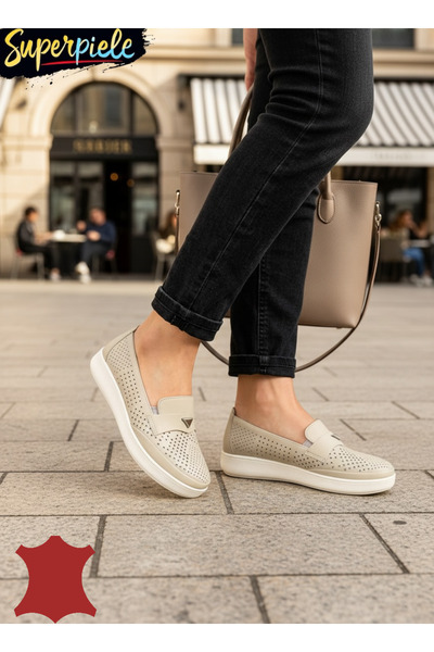 ANGEL BLUE Women's casual perforated lace- Laceless made of Genuine Leather