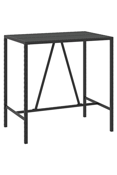vidaxl Bar table with glass top, black, 110x70x110 cm, polyrattan