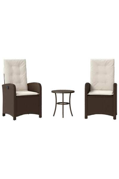 vidaxl Set bistro cu perne, 3 piese, maro, poliratan