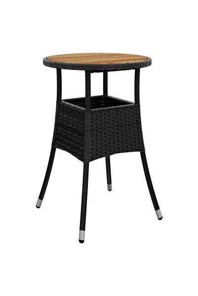 vidaxl Garden table, black, Ø60x75cm, acacia wood/poly rattan