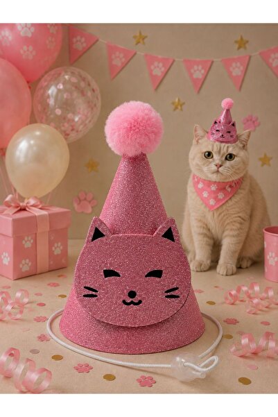 Payidar Hediyelik KEDİ PARTİ ŞAPKASI (PEMBE) KEDİ DOĞUM GÜNÜ ŞAPKASI