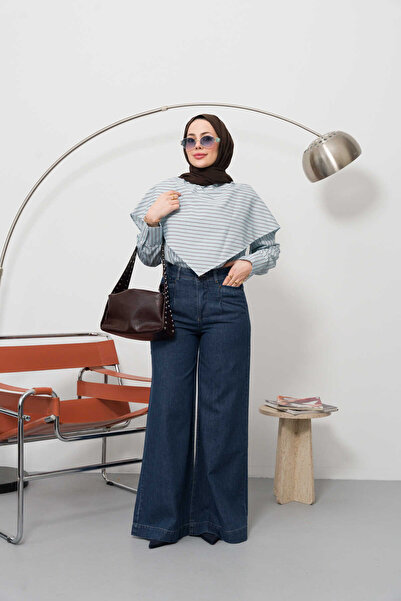 Neways 1165-بنطلون جينز واسع الساق باللون الأزرق الداكن