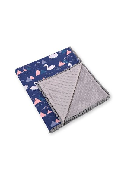 Bobono Paturica din bumbac cu doua fete 90x75 cm Minky Swans Navy Blue