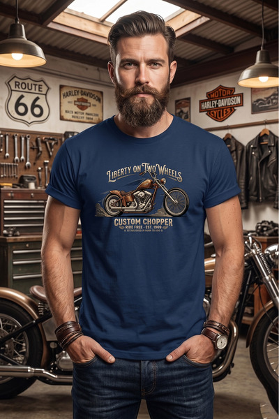 remonz Retro Motorcycle Illustration Printed Cotton Unisex T-Shirt T-Shirt