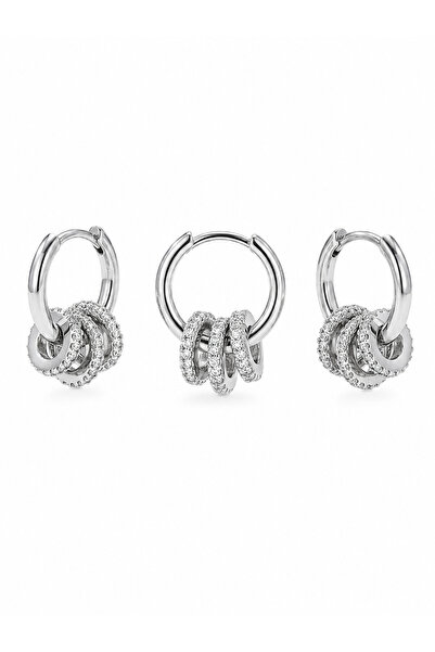 Vi store Çelik Silver 3lü Taşlı Halka Küpe
