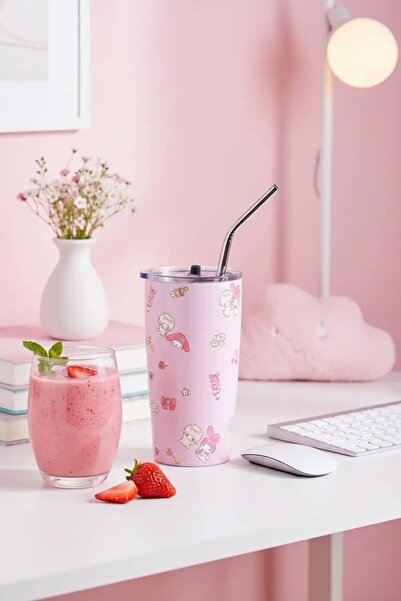 SANRIO Lisanslı My Melody Pipetli Çelik Matara – 304 Paslanmaz Çelik Pembe Ma...