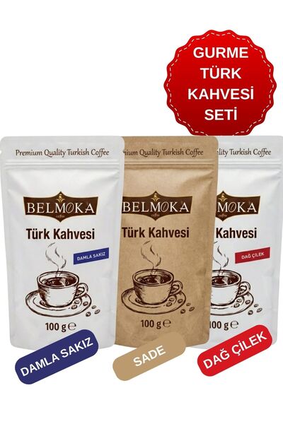 BELMOKA Gurme Türk Kahvesi Seti (Damla Sakız-Dağ Çilek-Sade) 3*100 gr