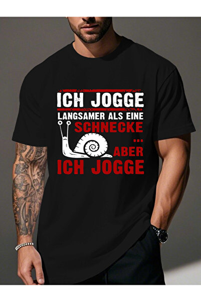 yiou trendy clothing Fun German T-shirt for men: "Ich Jogge Langsamer Als Ein...