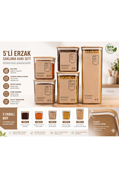 Sealed Storage Box Set with Bamboo Lid 5pcs