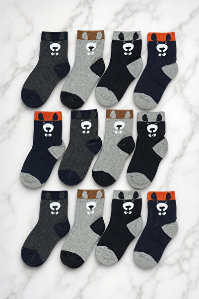 ZENGİN 12-Piece Pack of Seamless Thick Towel Winter Boys' Sock Socks Set with...