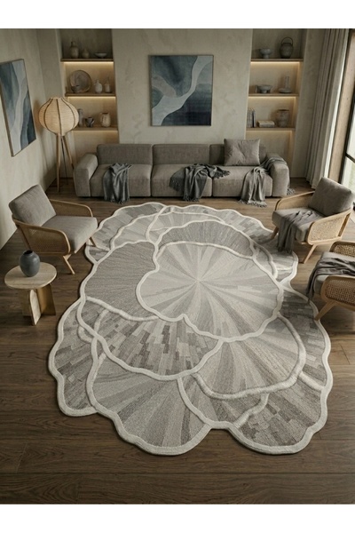 Rugs Modern Halı sdtttt Gri Renkli Modern Organik Formlu Pastel Minimalist Do...
