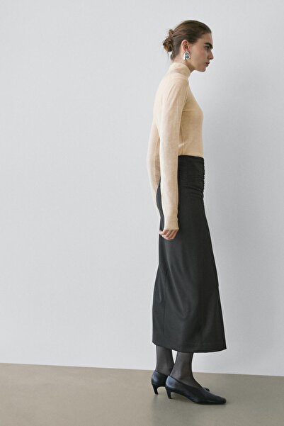 Massimo Dutti Straight midi skirt with gathered sash - STUDIO