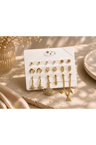 HERALDİS Non-Tarnish Steel Multiple Earring Set with Planet and Star Figures