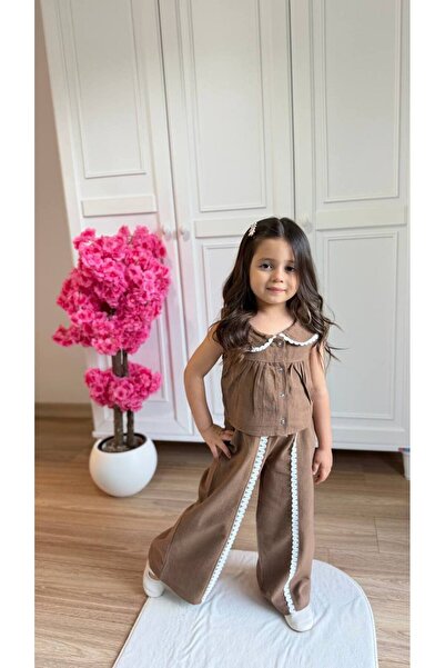 RÜYA KİDS Girl's linen summer outfit set - 2 piece top and bottom
