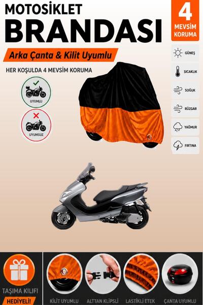 Cemku Double Black Top - Orange Bottom, Rear Bag Compatible Yamaha Majesty 18...