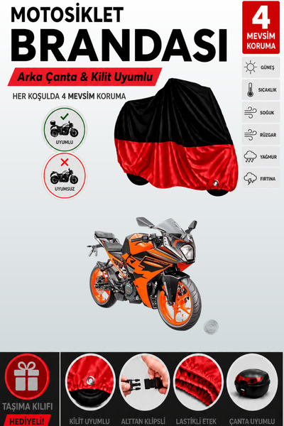 Cemku Double Black Top - Red Bottom, Rear Bag Compatible Ktm 200 Rc Motorcycl...