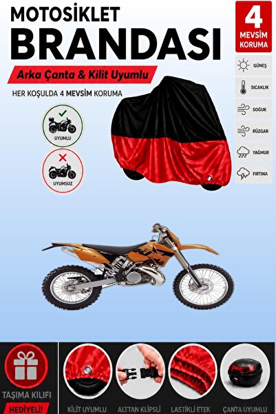 Cemku Double غطاء علوي أسود - سفلي أحمر، حقيبة خلفية متوافقة مع دراجة KTM 200...