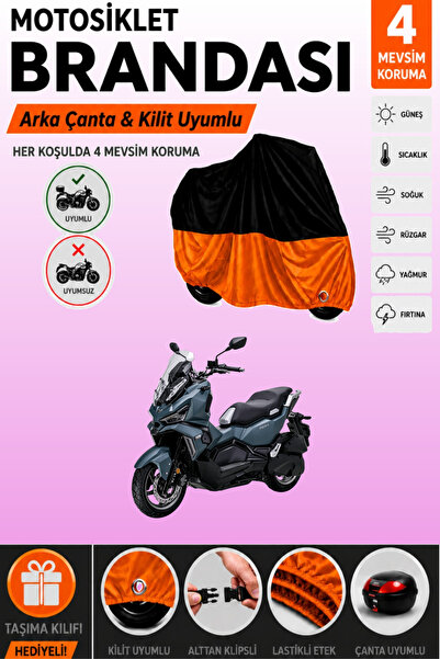 Cemku Double Black Top - Orange Bottom, Rear Bag Compatible Sym Adx 125 Motor...