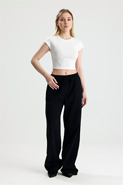 ROSE ARYA Black Dirty-Looking Cuffed Trousers