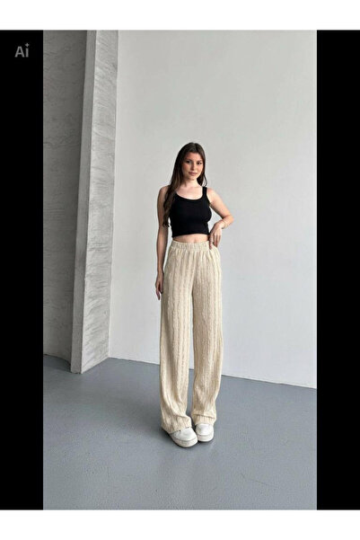 Royteks Fashion Kadın Fırfır Kumaş Beli Lastikli Yüksek Bel Dikey Dokulu Maru...