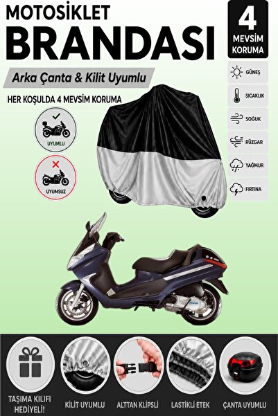 Cemku Double Black Top - Gray Bottom, Rear Bag Compatible Piaggio X8 200 Moto...