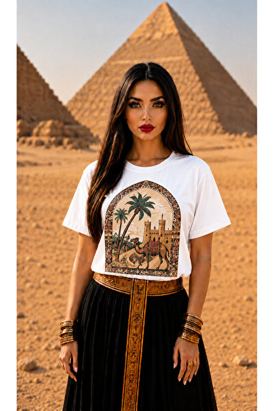 VODEXA Tricou oversize pentru femei, cu imprimeu PYRAMID, 100% bumbac, croial...
