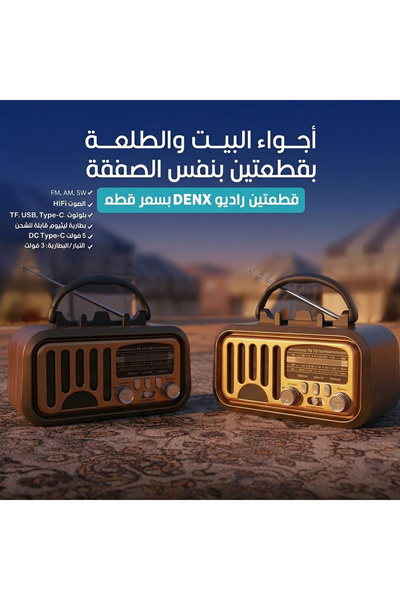 Primo Plus راديو DENX DX2448 مع صوت عالي الجودة، بلوتوث، FM، USB، TF، ودعم ال...